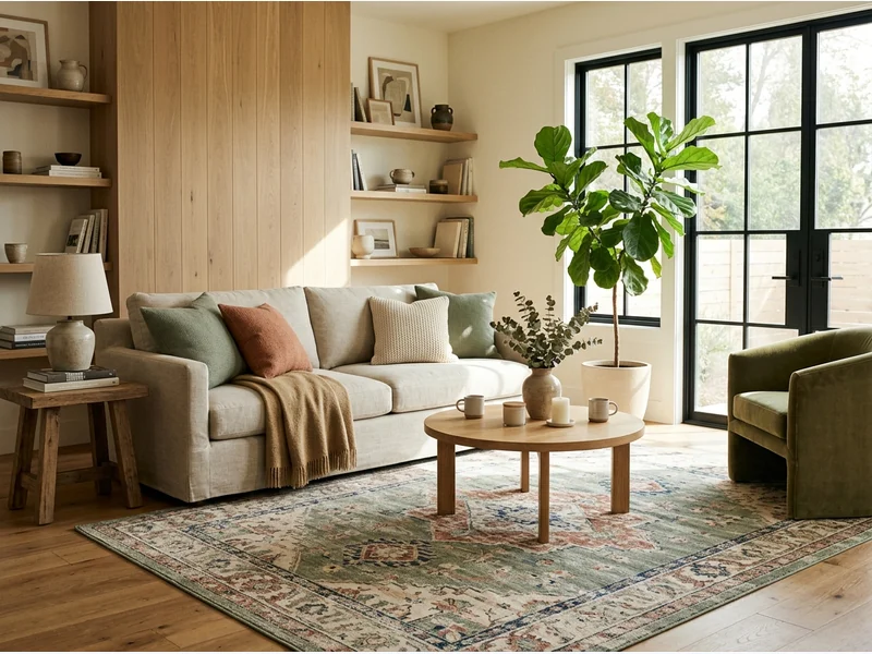 The OJIA team checking washable rug samples in the Atlanta studio